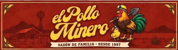 Banner oficial de El Pollo Minero con paisaje de rancho